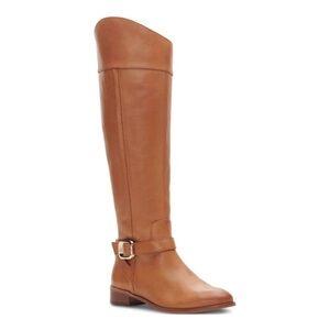VINCE CAMUTO Womens Beige Ovarlym Round Toe Block Heel Leather Riding Boot 7 M